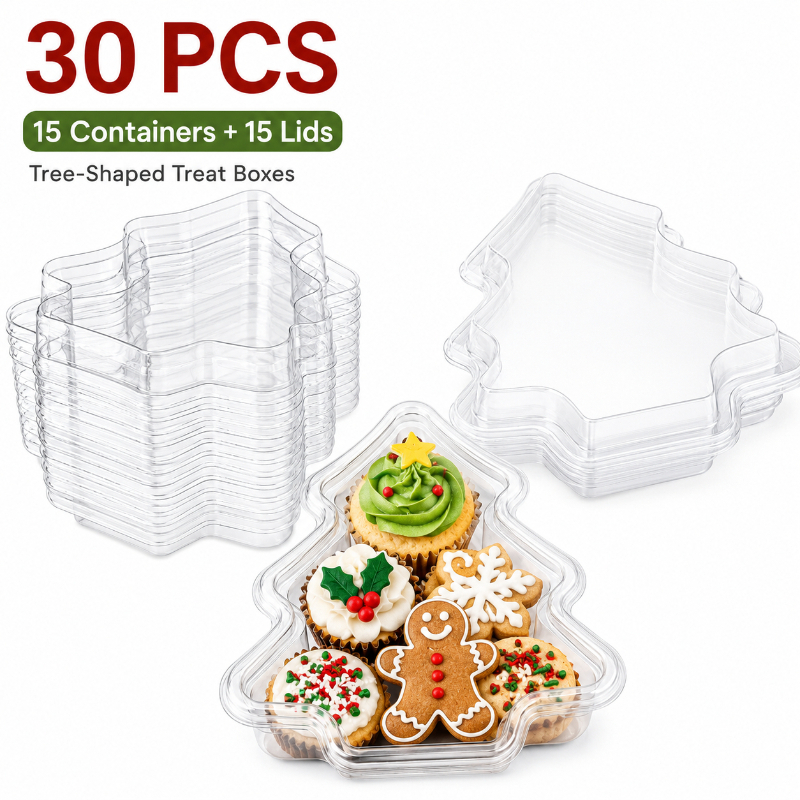 TEMU 30pcs Christmas Tree-shaped Dessert Box Set (15 Boxes And 15 Lids), Transparent Plastic Boxes With Lids For Candy, And Cupcakes, Suitable For