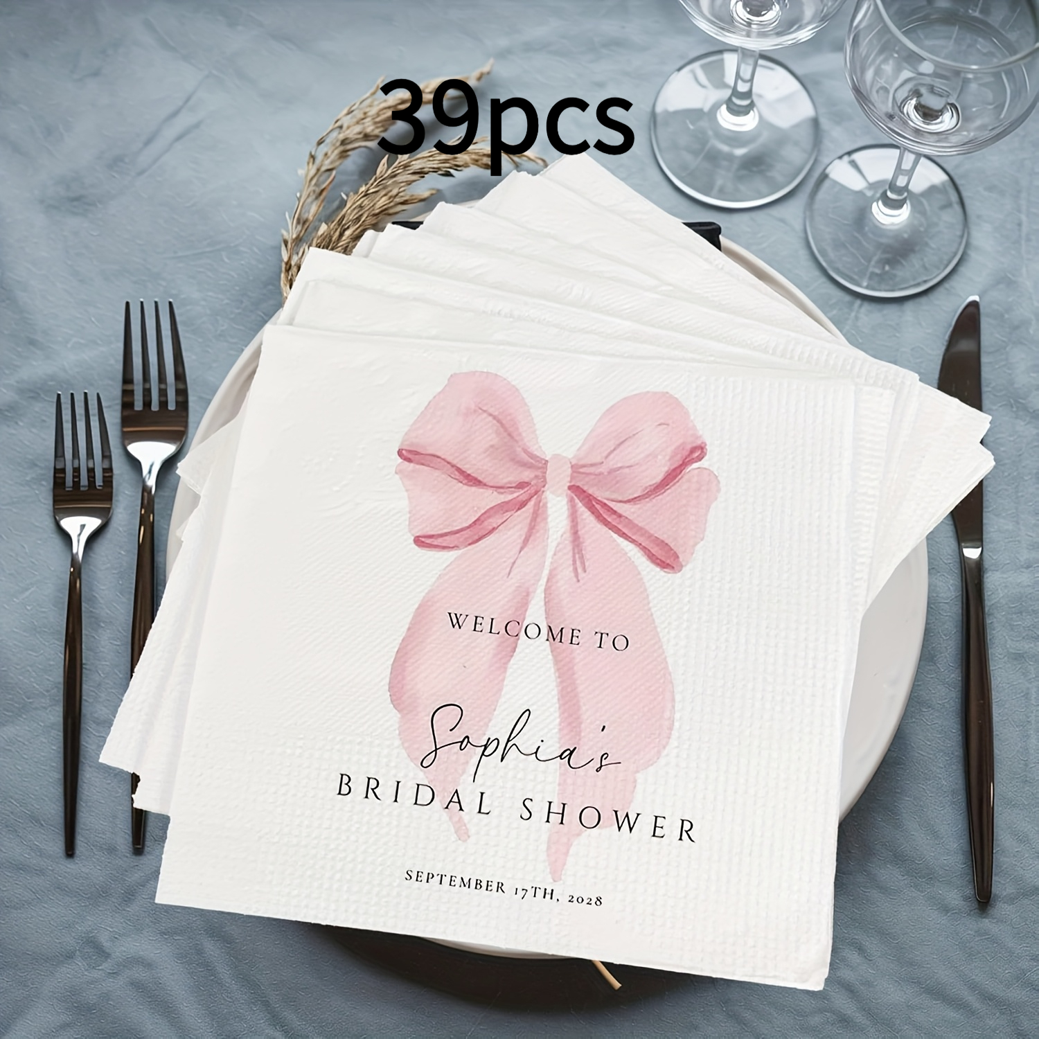 TEMU Personalized Elegant Bow & 's Bridal Shower Design Custom Dinner Napkins - Wedding, Birthday, Bachelorette Party Decorations - Custom