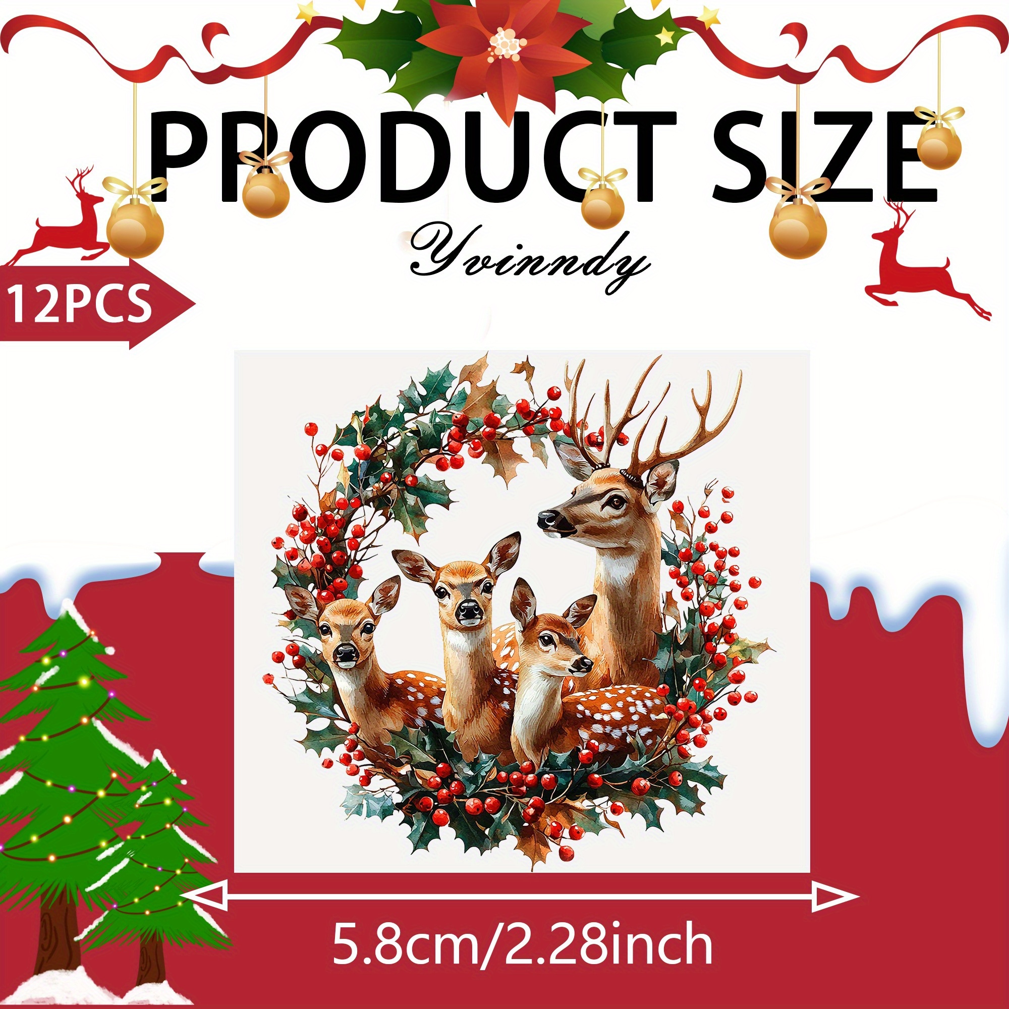 TEMU Set Of 12 Decorative Transfer Featuring A Lovely Garland And Deer Design For Light Beige Tumblers, Suitable For Uv Dtf High Self- Wraps