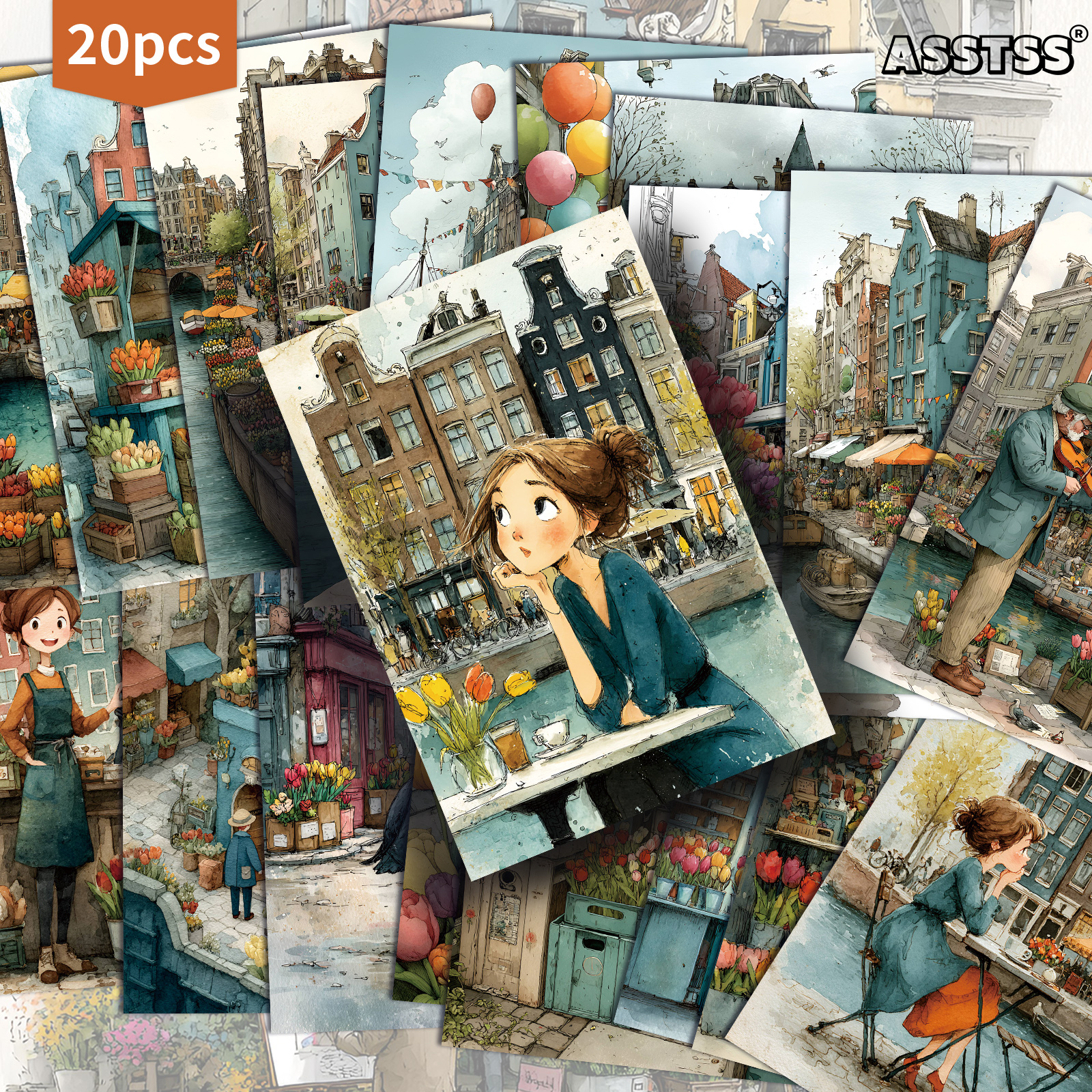 Image of Set Of 20 Assorted Vintage Postcards Featuring A City Market, Measuring 4x6 Inches. Ideal For Retro Junk Journals, Scrapbooking, And As Collectible Decorative Art Cards For Crafting
