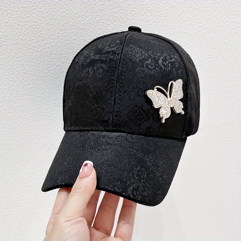 TEMU Rhinestone Baseball Cap Women's Spring/summer Thin Mesh Sun Hat With Floral Pattern