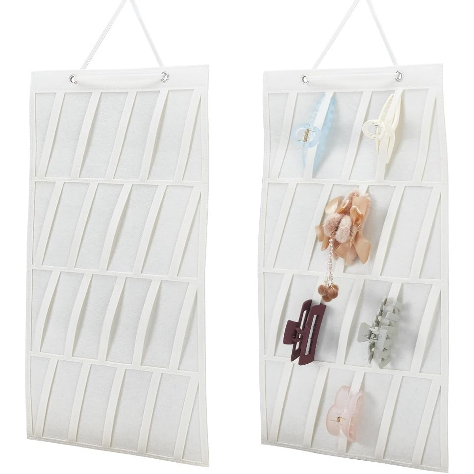 2-Pack MAGICALCUTDIE Polyester White Hair Claw Clip Organizer, Wall Hanging Storage for Women&#39;S Hair Accessories, No Power Needed, Artistic Combination Set