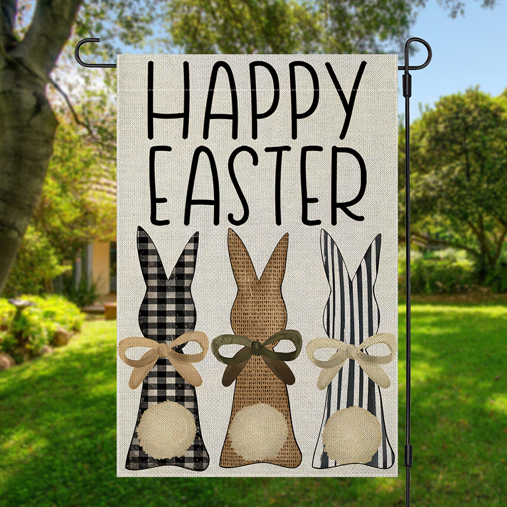 

1pc Bunny Garden Flag, Double-sided Polyester Yard Flag, Multipurpose Home & Garden Holiday Decor, 12x18in, With No Flagpole For Easter Decorations