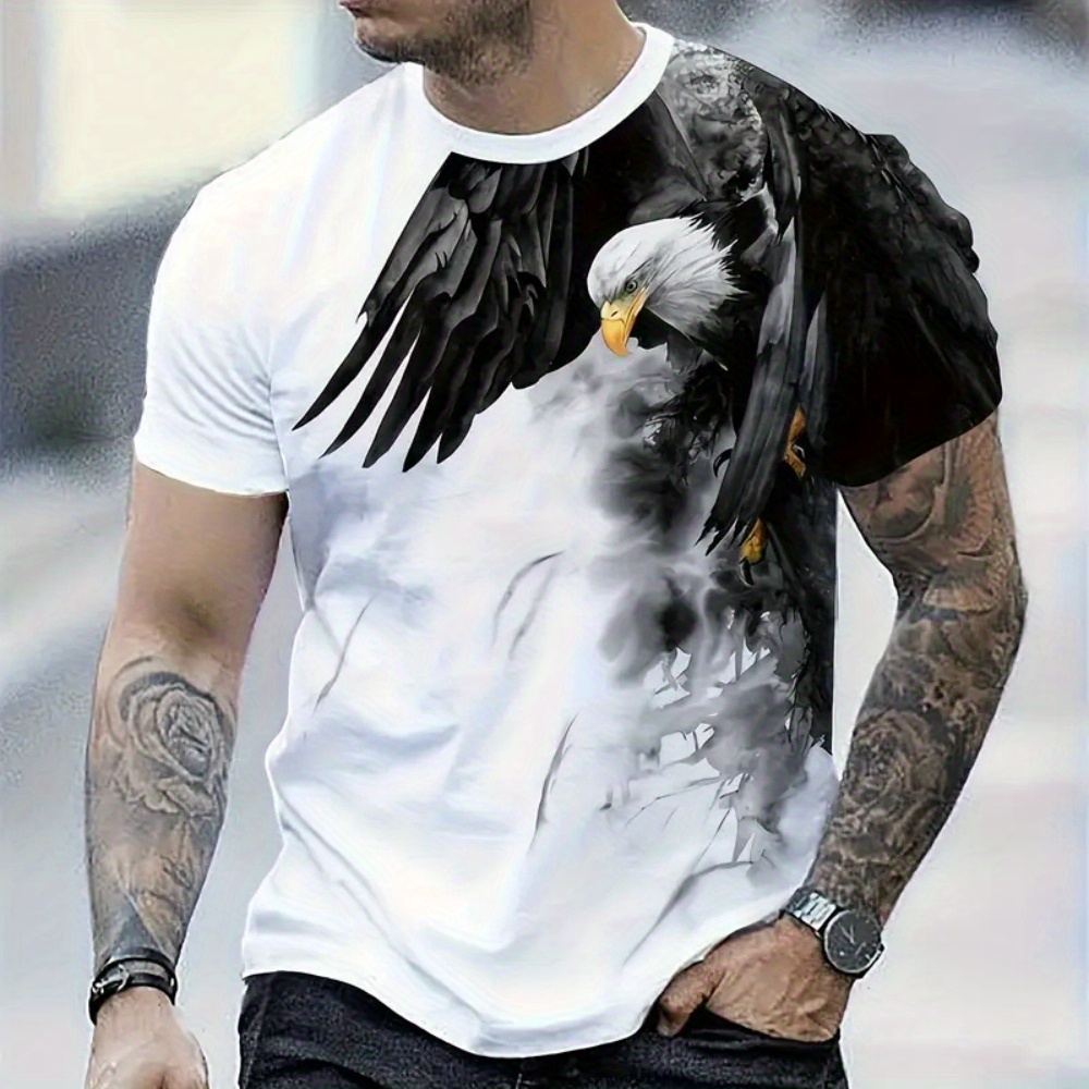 

Men's Lightweight Polyester T-shirt With 3d Eagle Print - Casual Tee, Round Neck, Short Sleeve, Unique Gift Idea