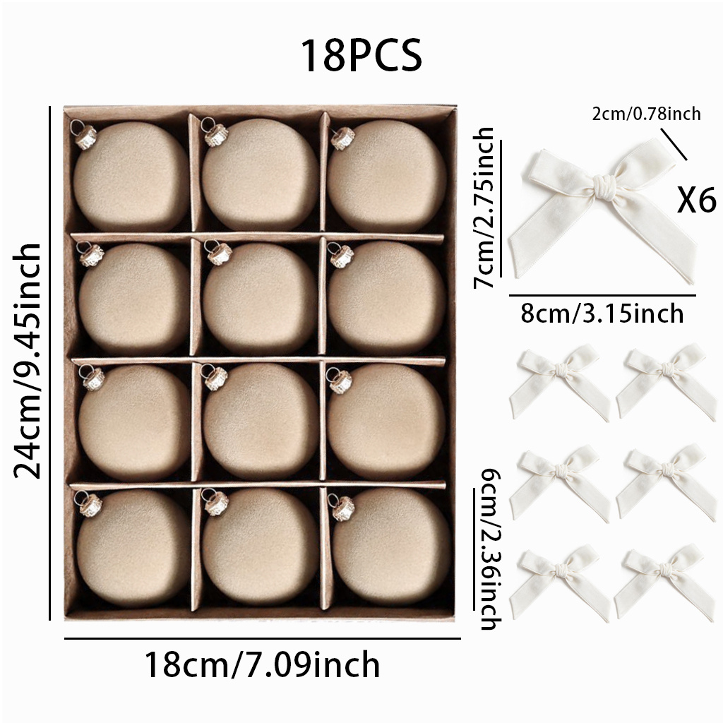 TEMU 18pcs Flocked Christmas Decoration Set, Matte Flocking With A Soft, High-end Tone, Includes Metal Hanging Caps, 12 Christmas Ornaments, And 6