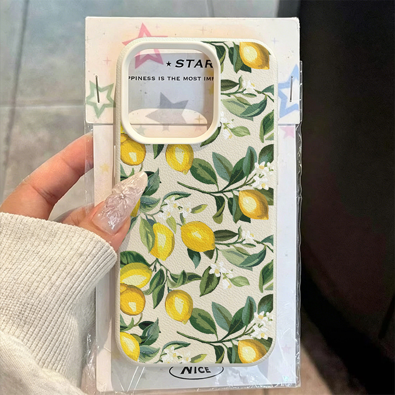 Image of Phone Case: Watercolor Lemon Print Texture Phone Case, Fits Iphone 11 12 13 17 Pro Max. Soft Bumper With Large Camera Lens Cutout, Raised , Anti-slip Grip. A Perfect Gift For Family, &
