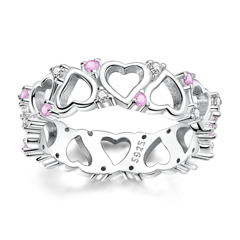 Women's 925 Silver Hollow Heart Inlaid Ring, Exquisite