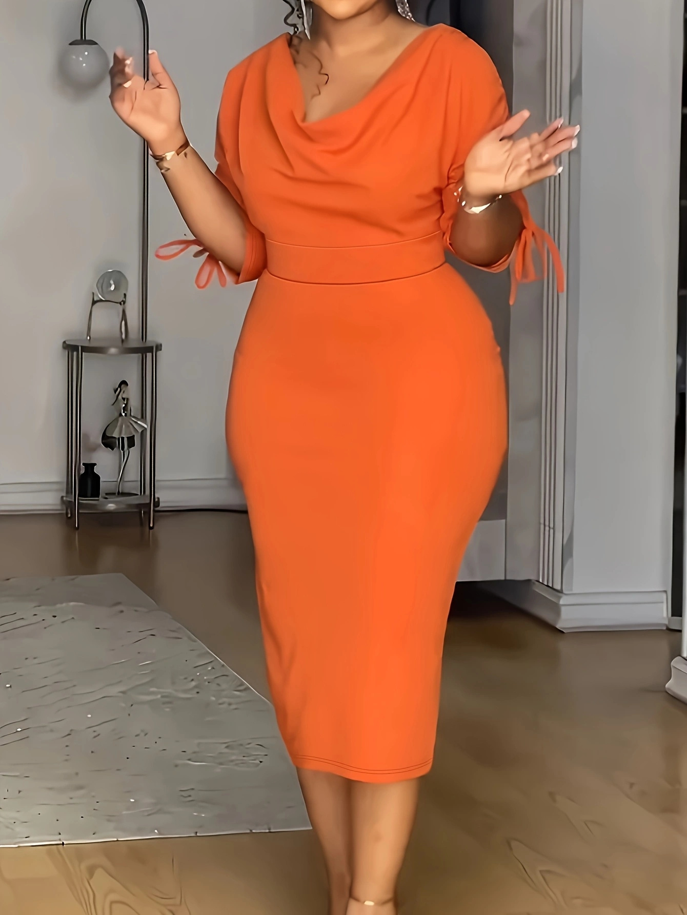 womens vibrant orange bodycon wrap dress stacked neckline - Temu