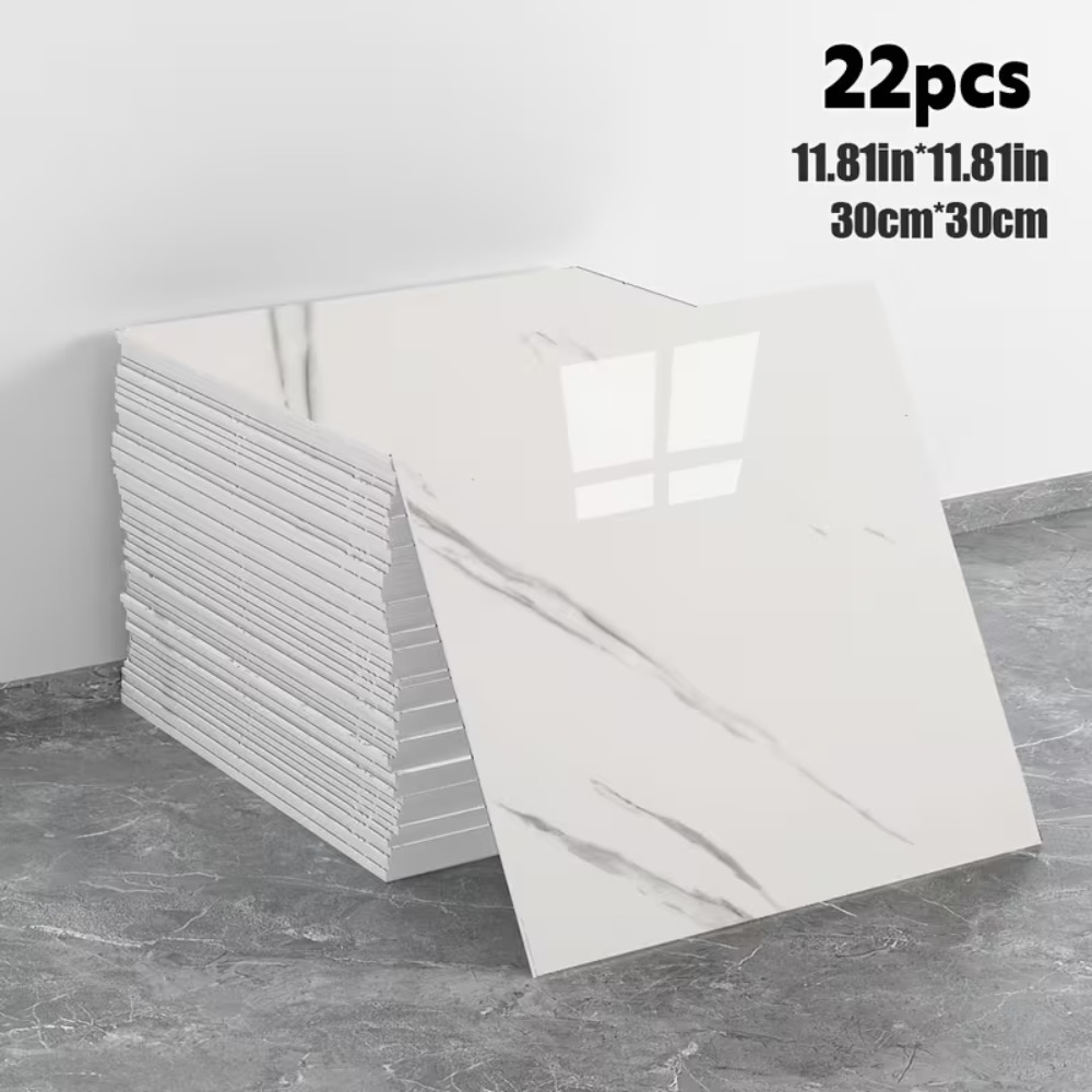 TEMU 22pcs Self-adhesive Marble Floor Tiles & Wall Panels Suitable For Bathroom, Kitchen, Bedroom, Waterproof Thickened Pvc Vinyl Flooring With