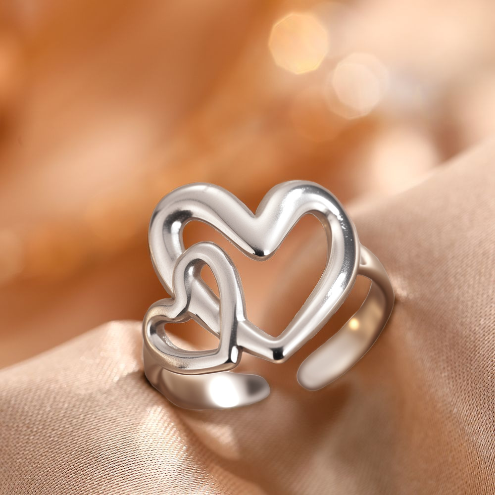 TEMU Adjustable Heart-shaped Cut-out Stainless Steel | Women's Fashion Jewelry For Daily And Party Occasions, Easy And Elegant Design