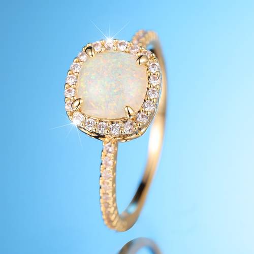 imagen del artículo anillo de de lujo en dorado - motivo de con de sintético de talla cojín, regalo de aniversario