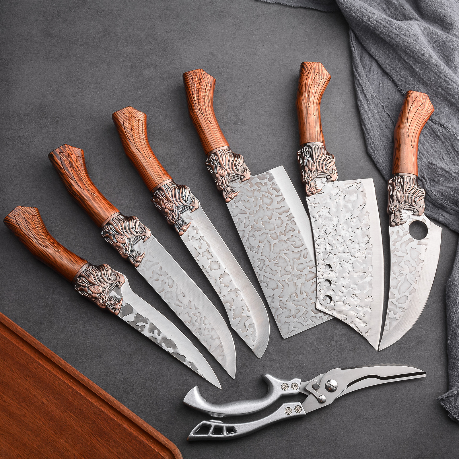 7pcs Kitchen Chef Knife Set; High Quality Chef's Knife; High Hardness Quality Steel Blade, Sharp and Durable; Essential Knives for Home Kitchen/dining; Meat Slicer Knife; Vegetable Knife; Fruit Knife; Butcher Knife; Chicken Deboning Scissors.