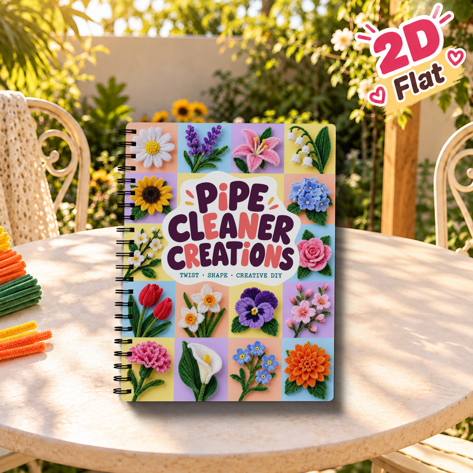TEMU Pipe Cleaner Notebook, English Version, Creative Flower Craft Projects, Pipe Cleaner Flowers For Beginners And Craft Enthusiasts, Easy To ,