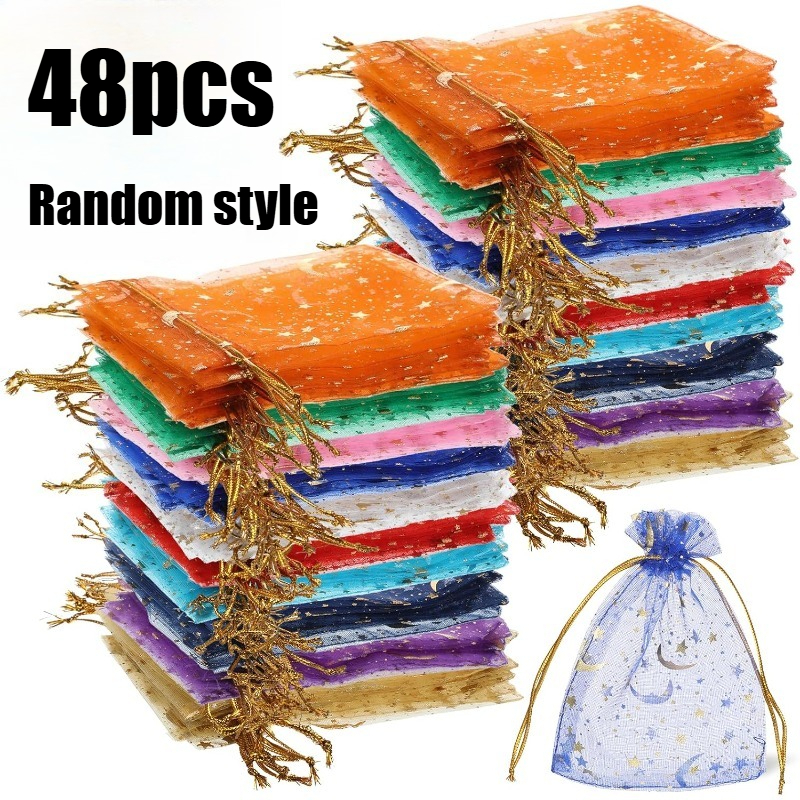 TEMU Gift For Her/him 48pcs Star And Moon Pattern Organza Gift Bags, Colors And Styles Mixed, Christmas Party Candy Drawstring Bags, Mixed Color