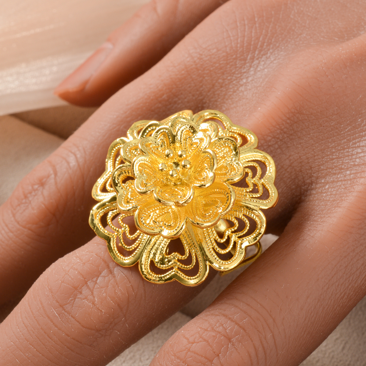 Middle Eastern Vintage Floral Patchwork Bangle & Ring Set