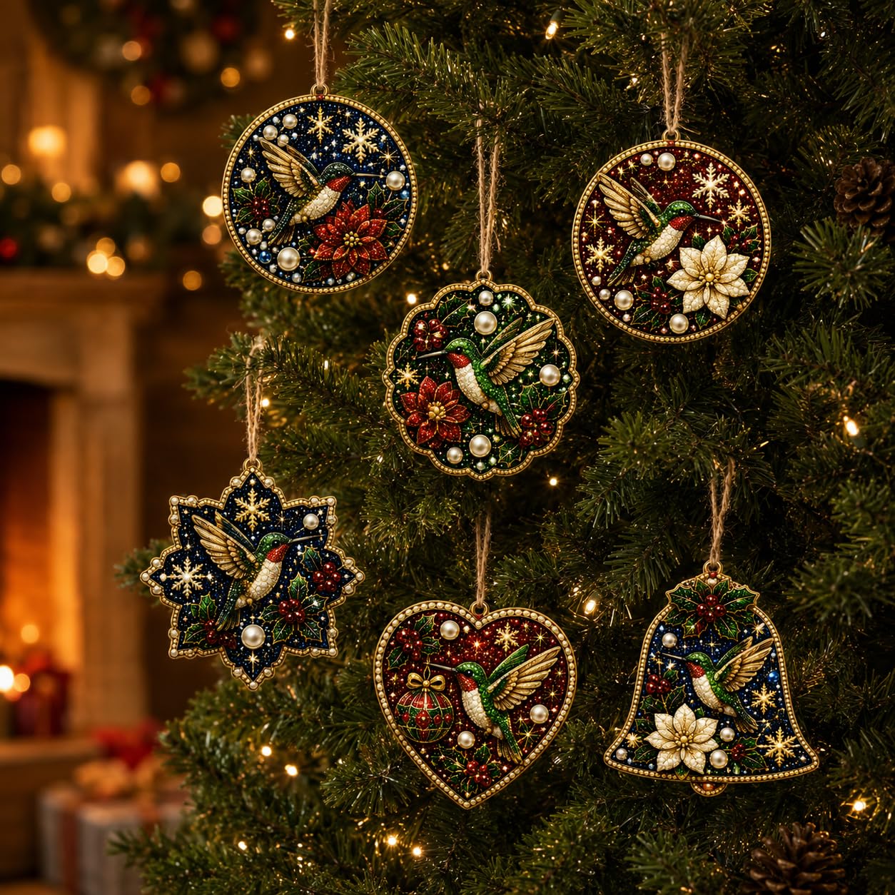 TEMU Decorative Hanging Ornaments, 6pcs Christmas Kits For Adults, Pre-drilled Wooden Hanging Pearl Ornaments For Christmas Tree, Christmas Ornaments