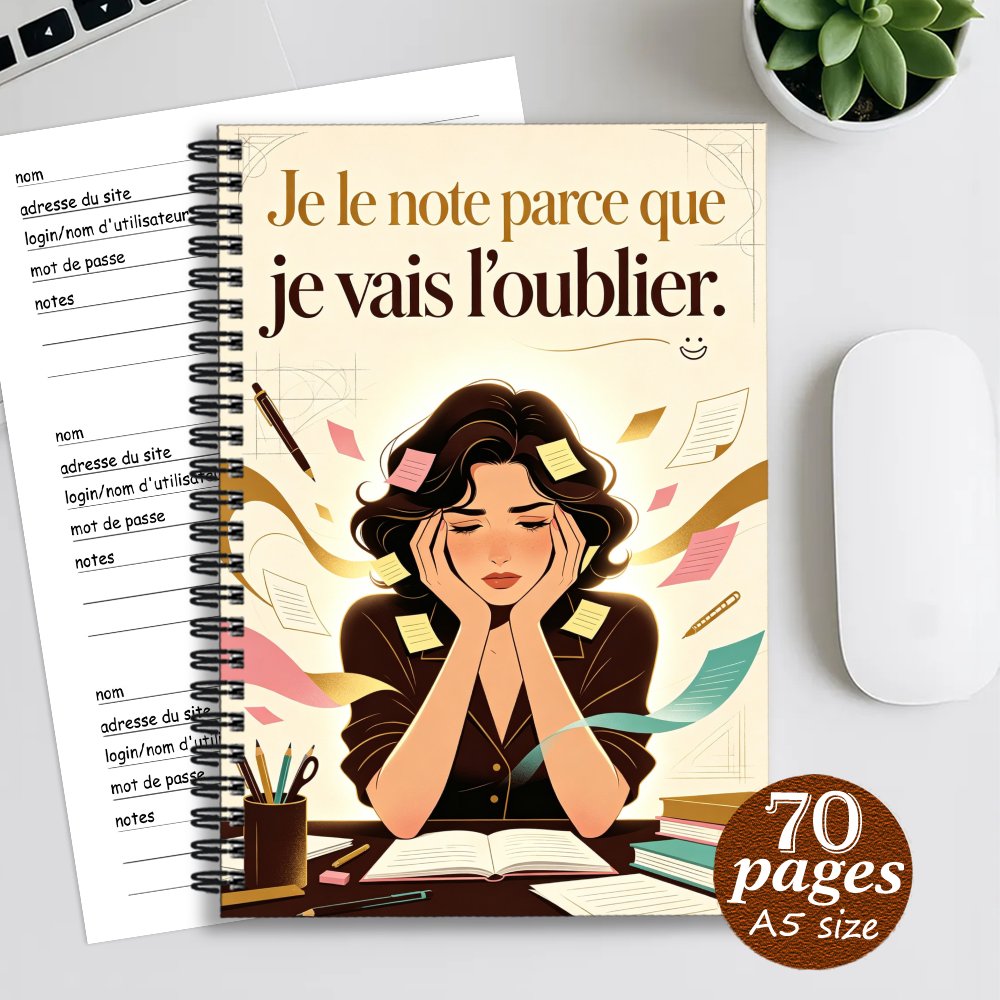TEMU 1pc Cahier de de passe français | Planificateur sécurisé à reliure spirale 14.5X21Cm pour adultes et seniors, slogan humoristique français "Je