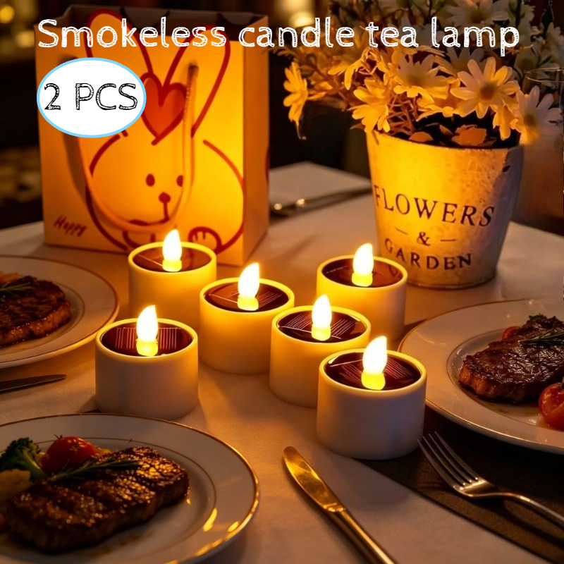 TEMU 2pcs Solar-powered Smokeless Candle Tea Lights, Outdoor Solar Candle Decorative Lights, Flameless Simulation Candle Lamps, Indoor/outdoor