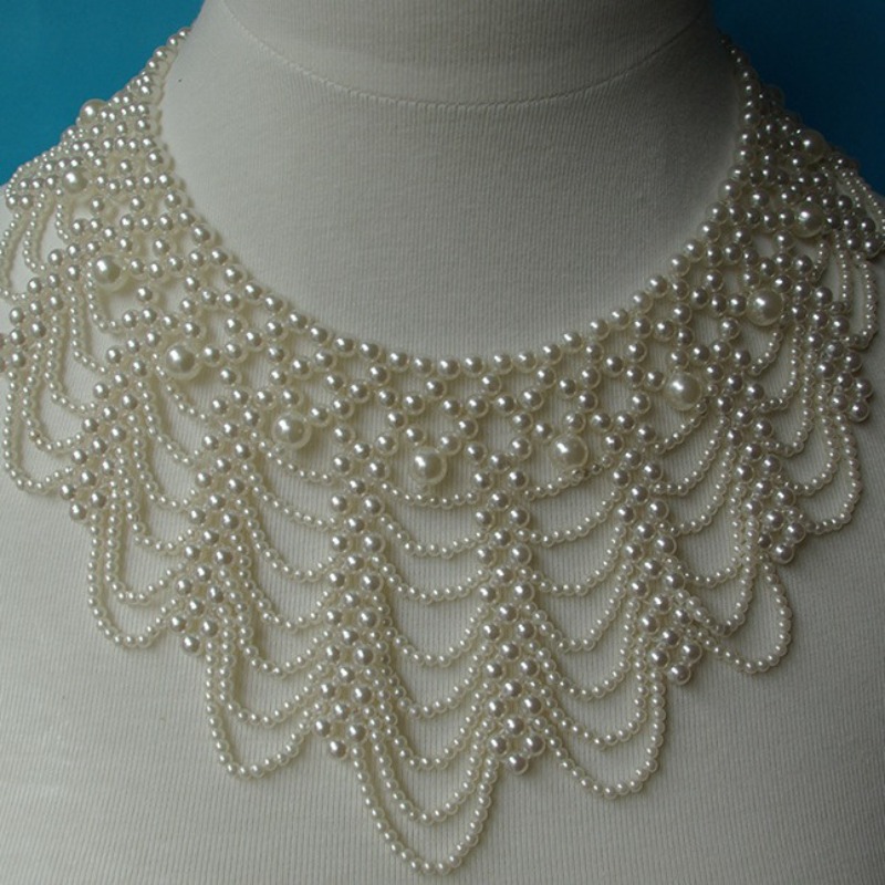 Woven Wavy Collar, Faux Pearl Necklace, Detachable Collar, Clavicle Jewelry, Elegant And Retro