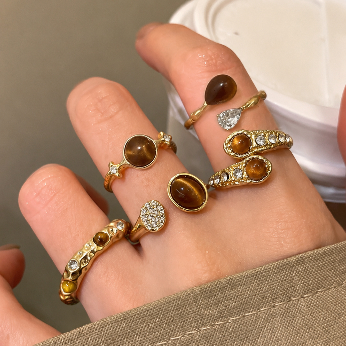 TEMU 5pcs Elegant Plated Ring Set Suitable For Daily Wear & Special Occasions, Multi- With Simulated Inlay, Tones For Parties, Banquets, Vacations -
