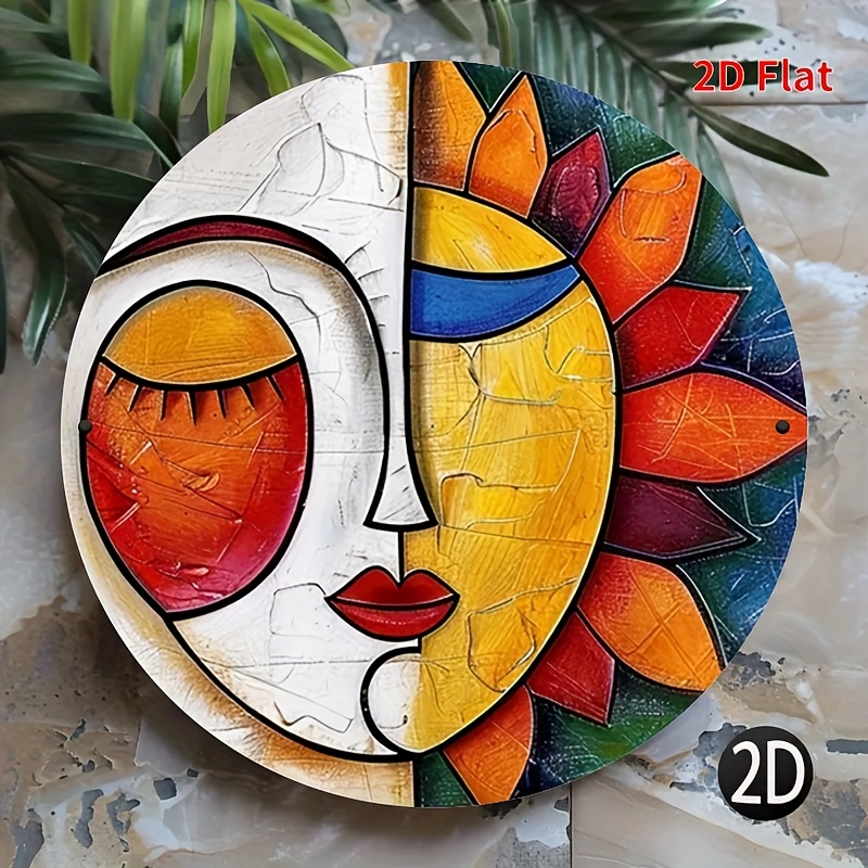 TEMU Art mural 2D plat, en et - Décoration murale ronde sur le thème bohème hippie pour chambre, espace de - Panneau en bois avec impression texturée