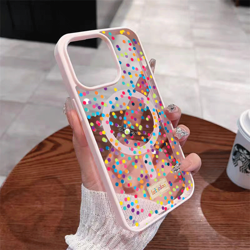 TEMU Phone Case - Sweet Colorful Polka Dot Pattern Magnetic Frosted Phone Case For Iphone 18 Pro Max 18 17 Pro 17 Air 17e, Cover For Iphone 16e 16 15