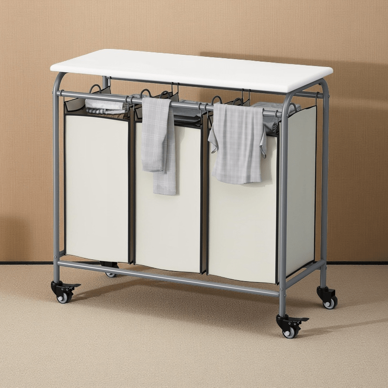 Heavy duty 3 bag laundry hamper cart lockable wheels - Temu