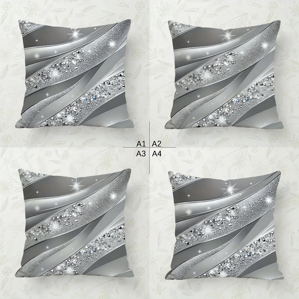 TEMU 4pcs Silver Diamond Corrugated Pattern Pillow Cover - 2d Flat Printing, No Specific , Decoration, (excluding Pillow Core) Suitable For Living