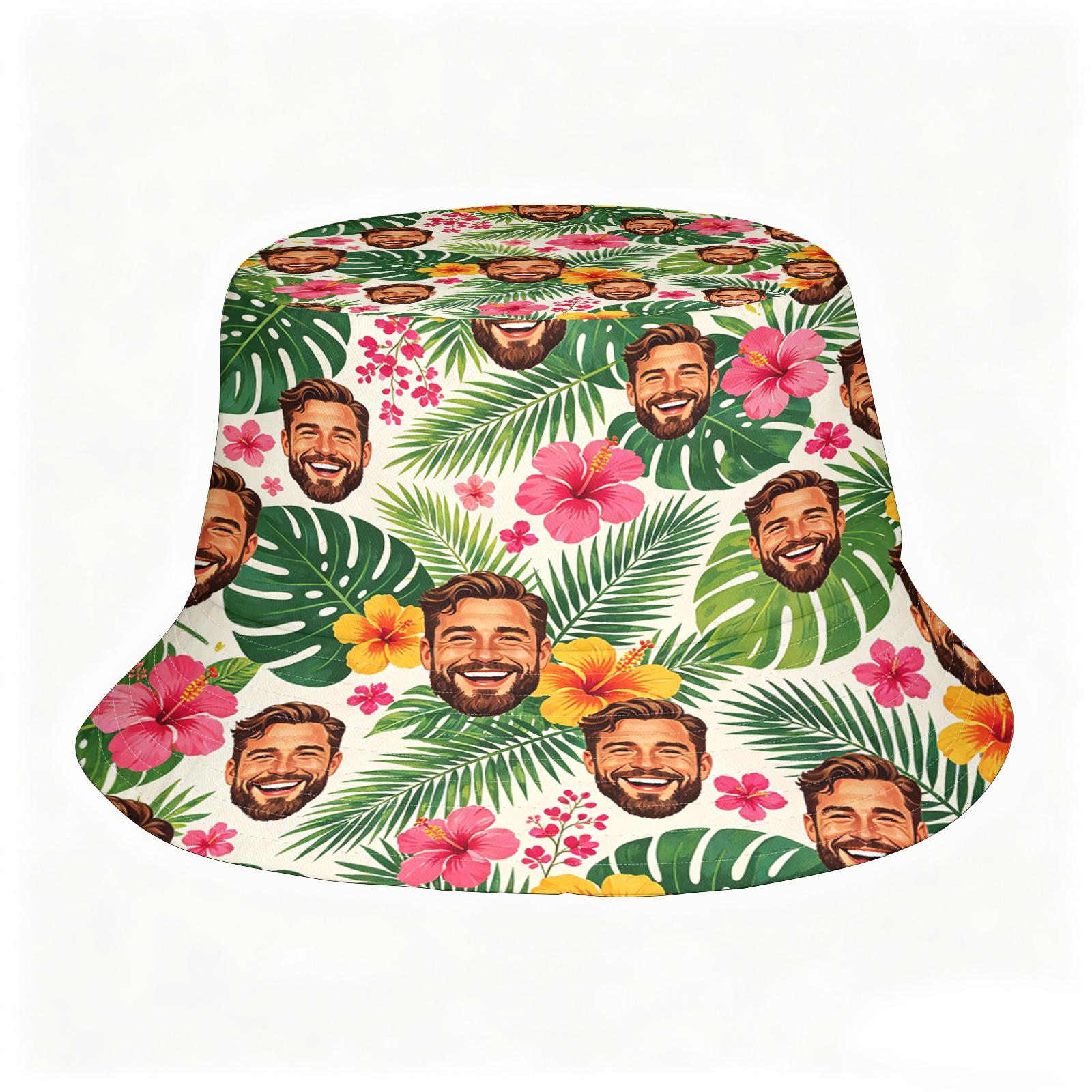 TEMU Diy Custom Photo & Tropical Plant Print Bucket Hat - Personalized Your Own Photo Suitable For Beach, Parties, Promotions, Your Photo For Funky