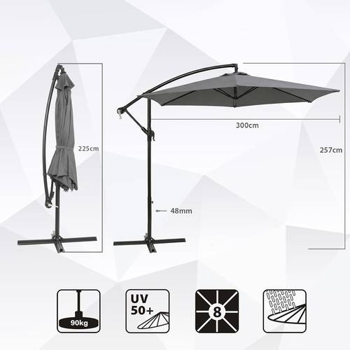ampelschirm 300cm mit neigbarem schirmdach sonnenschirm mit 48mm alu mast 6x stahlstreben garten terrassen schirm rund knickbar inkl zusatzgurt gegen wackeln