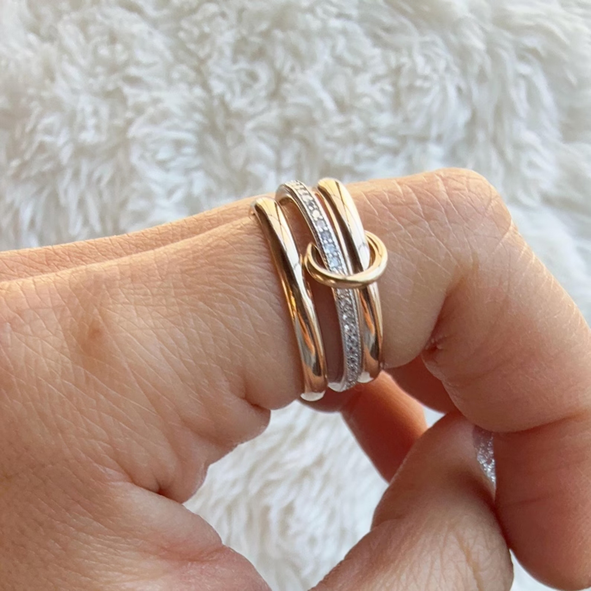 TEMU 3pcs Luxury Golden-tone White Stone Ring Set - Elegant Wedding Bands With Sparkling Cubic Zirconia, Perfect For Valentine's Day & Special