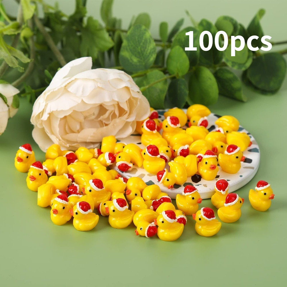 TEMU 50/100pcs Mini Canards en Résine Jaune, Équipés d'un de Noël. Mini Sculpture en Résine, Cadeau de Noël et . Convient pour , , la Table à Manger,