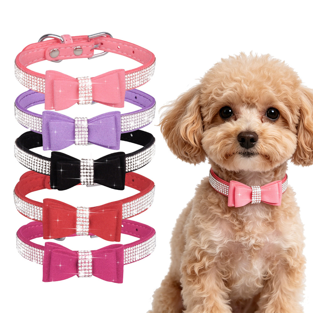 Rhinestone Bow Pet Collar in 5 Colors