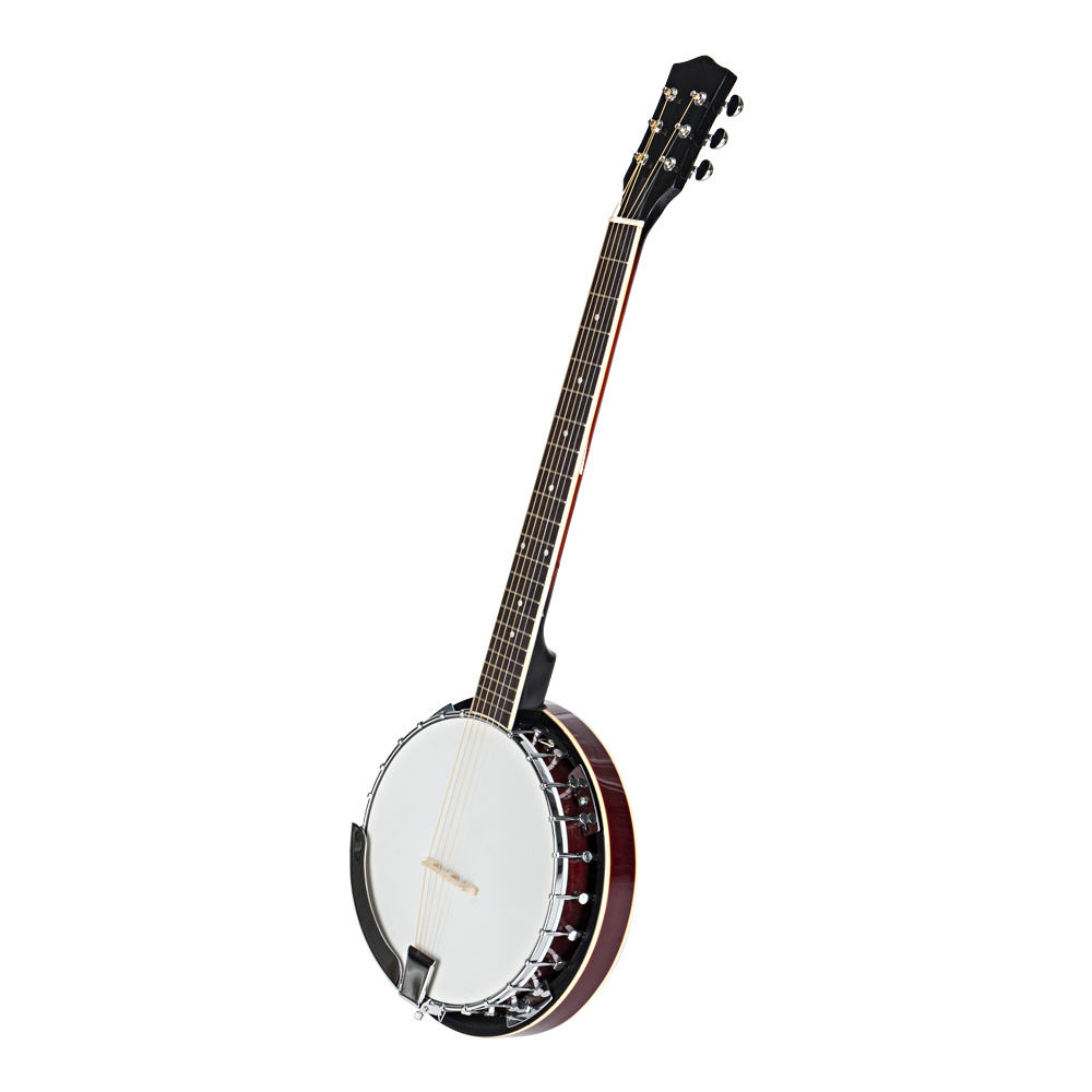 TEMU Banjo à six cordes Sandy Balle - Blanc avec accents rouges, style vintage, parfait pour la musique folk et , comprend un mécanisme de mise à