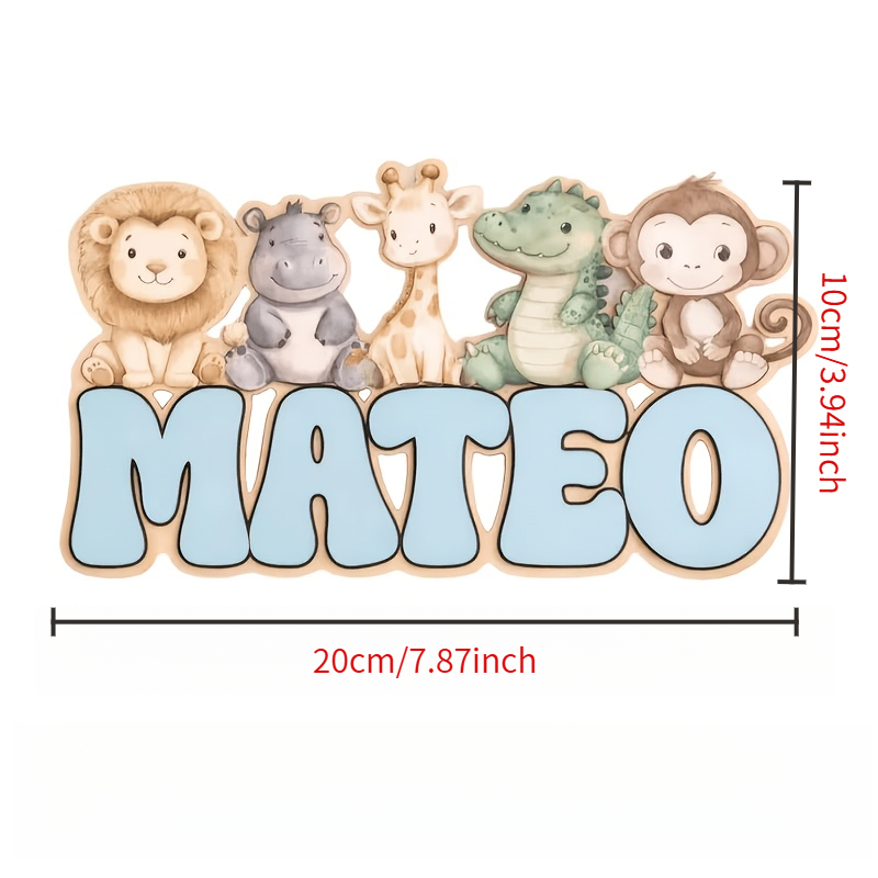 TEMU 2d Flat - [2d Flat] "customizable" Personalized Jungle Animal Name Tags - Wooden Wall Ornaments, 2d Flat Printing/nameplate, Suitable For