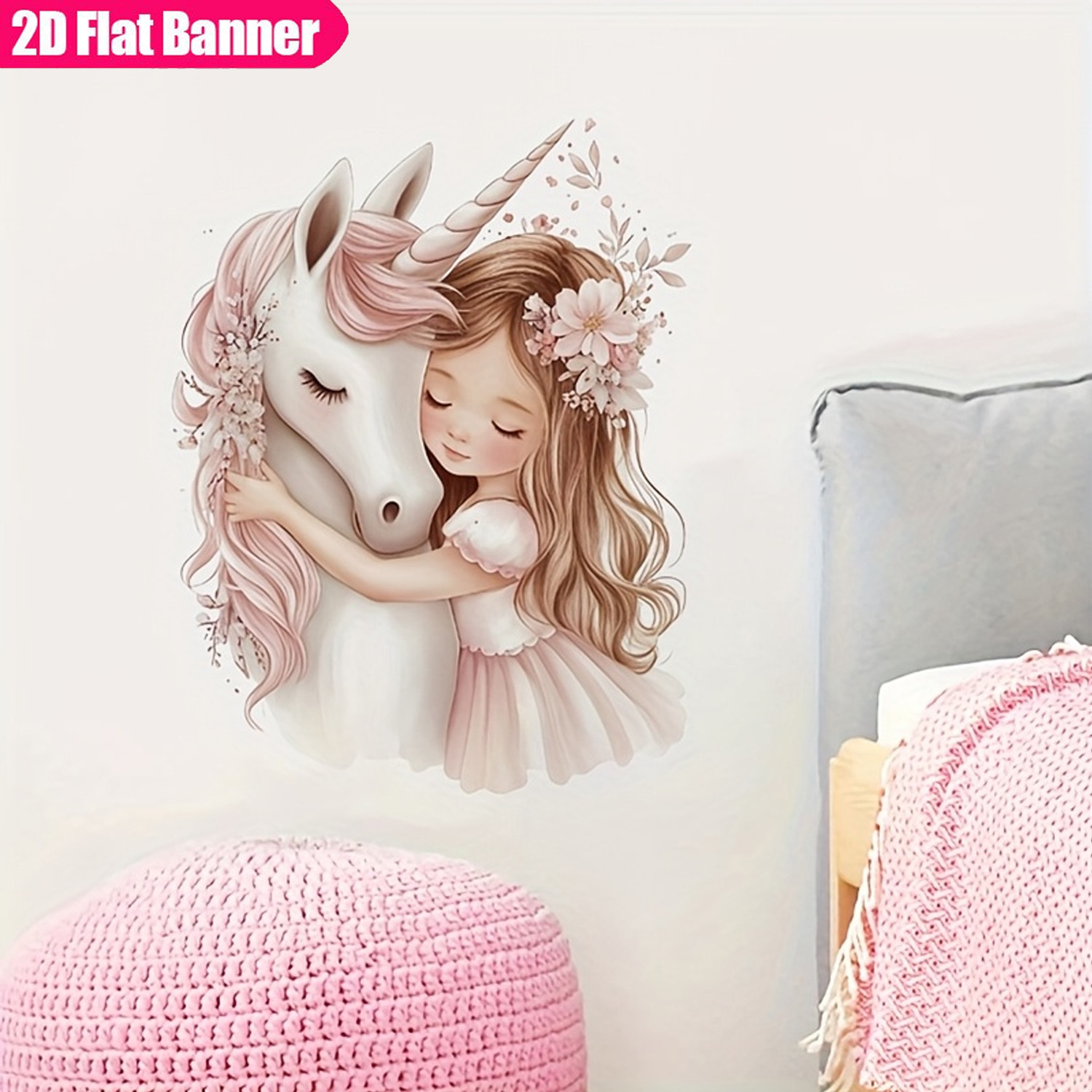 Image of 2d Plane, 1pc Princess And Unicorn Wall Sticker - Design, Easy To Clean, Fun Art Decoration Suitable For Bedrooms And Living Rooms - Easy-to-, For Home Decoration, Perfect Christmas And Halloween Gift