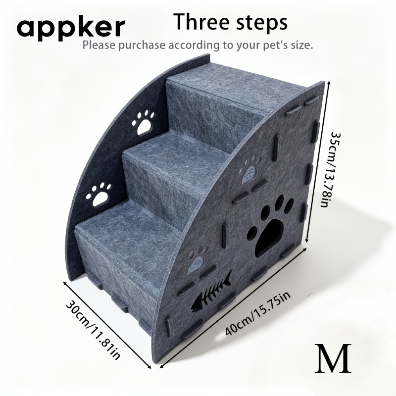 TEMU Appker Multifunctional Felt Pet Stairs Ramp, Gentle Slope Non-slip Kitty Steps For Sofa And Bed Access, Made Of Gray Felt Material With A Paw