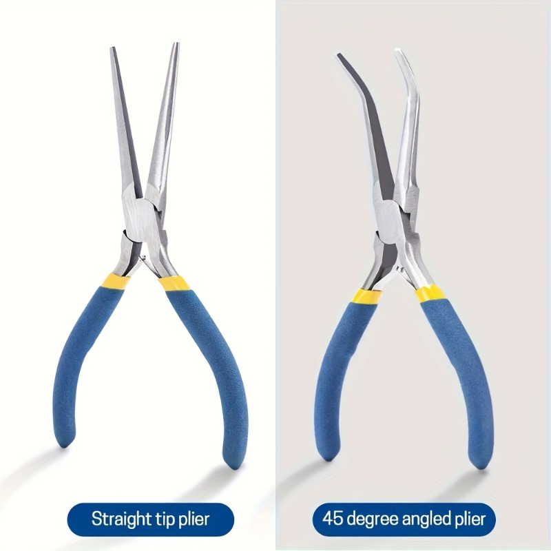 TEMU 2pcs 6' Mini Needle Nose Pliers With Comfort Handles, Long Nose Pliers | For Handmade Craft, 45 Degree Bent