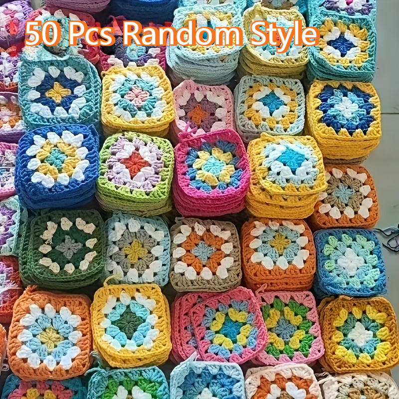 TEMU 50 piezas de cuadrados de flores hechos a con ganchillo, ideales para suéteres, bufandas, bolsos y posavasos | Cuadrados de hilo coloridos y