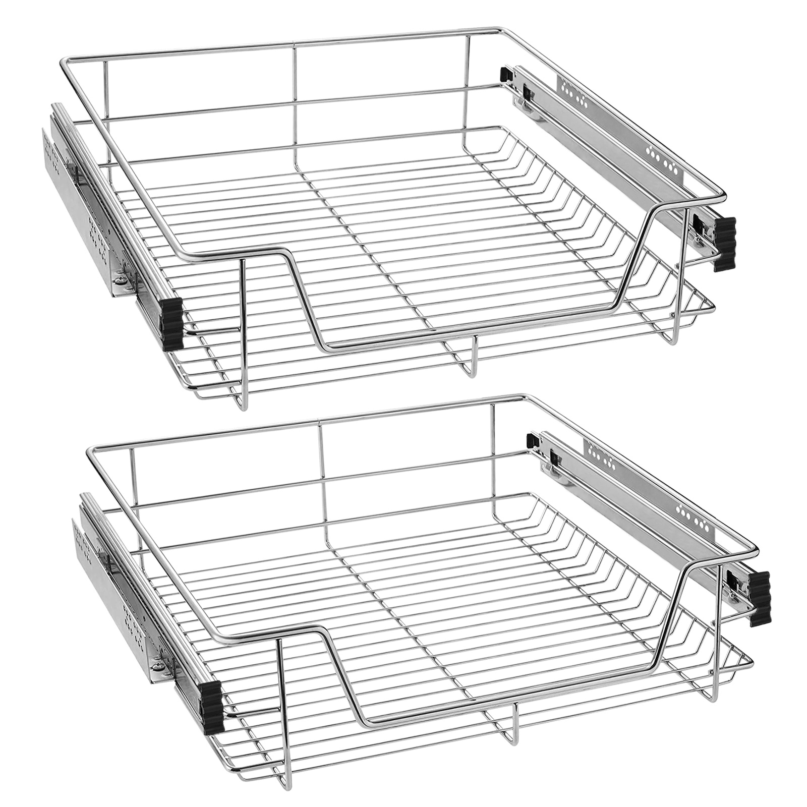 TEMU Set Of 2 Stainless Steel Pull-out Storage Boxes For Cabinets, Featuring Telescopic Slide Rails, Ideal For Organizing Kitchens And Bathrooms,