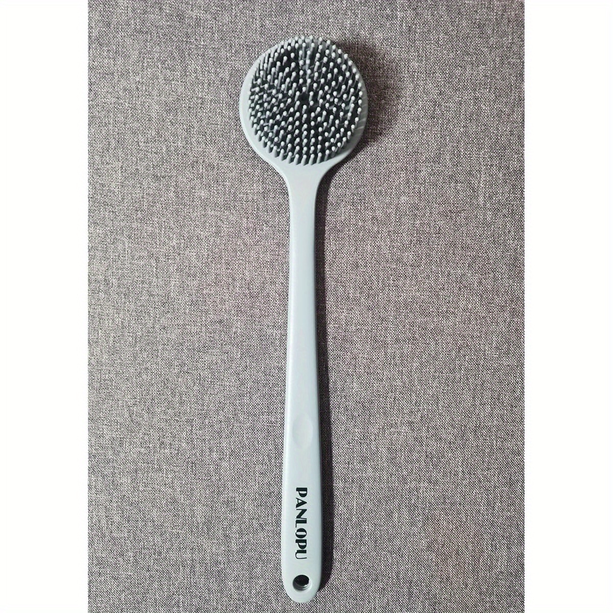 extra long bath brush with double sided massage head heavy duty silicone body scrubber non   handle for back feet legs   bathroom shower brush with free hook ideal for   or travel grey back scrubber   durable construction   routine   sturdy construction personal hygiene Product details 0