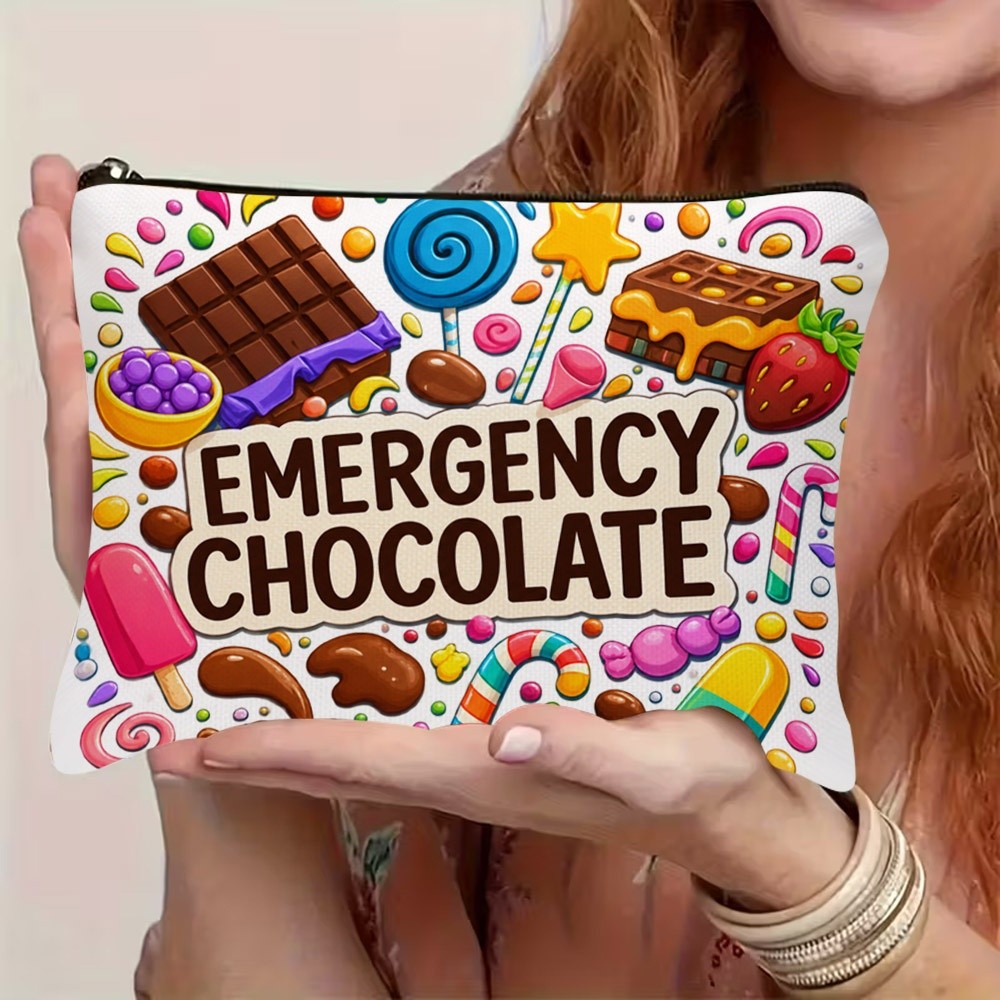 TEMU 1pc 1pcs Cosmetic Bag Suitable For Travel, Zipper Closure Candy Print Makeup Pouch With "" Themed, Lightweight Durable Portable Storage For