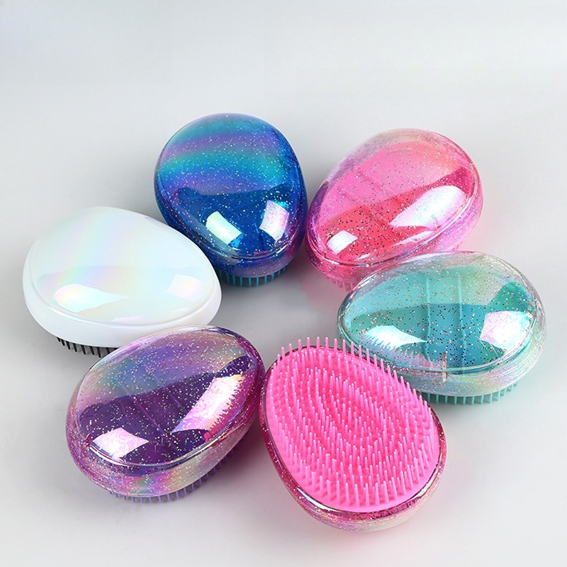 TEMU 6pcs Brosse à cheveux de massage portable d'œuf TT, peigne démêlant anti-statique à paillettes, anti-nœuds, pour le cuir , couleur aléatoire