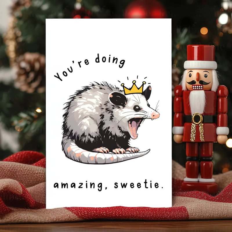 TEMU Cute Opossum Birthday Card, 1pc, Christmas, Halloween, Thanksgiving Gift, , Unique Gift For Women, Men, Friend, Coworker, Sister, Husband,