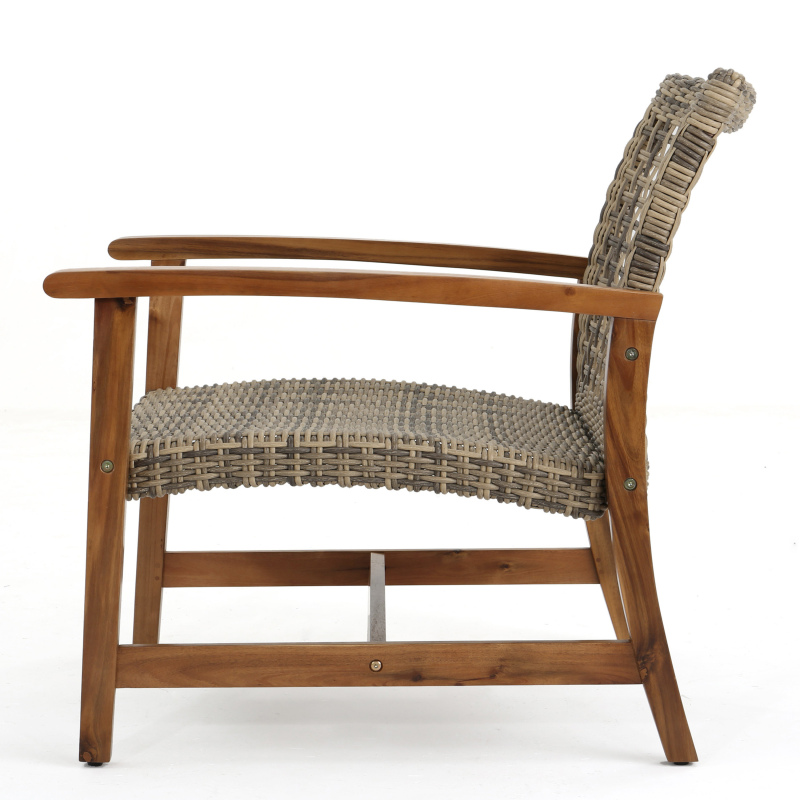 Outdoor Acacia Wood Wicker Club Chairs with Acacia Wood Frame, 2pcs Set