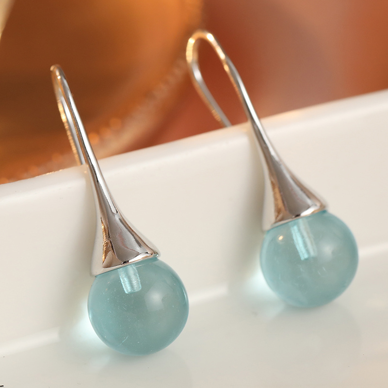 TEMU Extremely Light Blue Spherical Earrings For Women's Commuting And Dating, Versatile Earrings With And Gentle Atmosphere