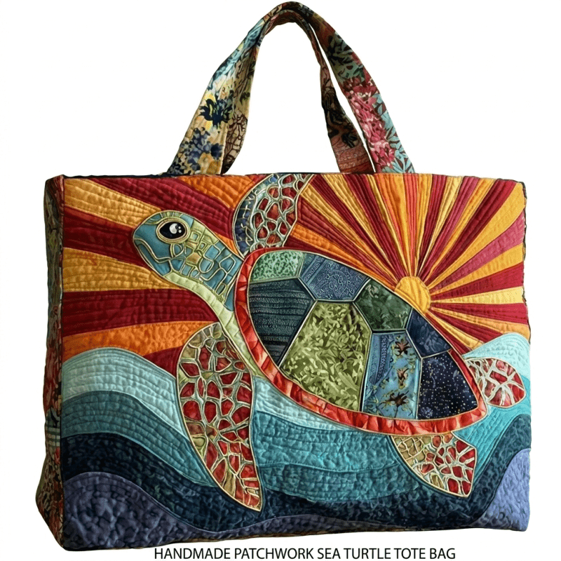 TEMU Women' Quilted Retro Sea Turtle Tote Bag - Large Capacity Lightweight Travel Handbag With Ocean Print, Suitable For Beach Vacations, Overnight