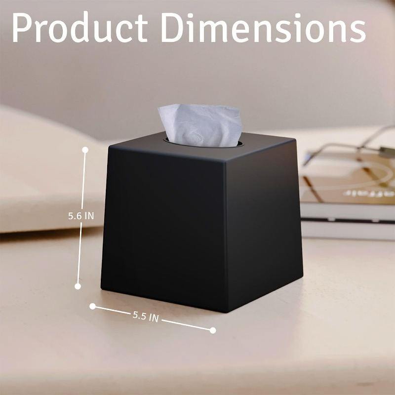 2 pack black tissue box covers modern minimalist square dispenser decorative facial tissue holder for living room office bathroom kitchen compatible with standard tissues space saving organizer 5 5x5 5x5 6in ideal for home desk or commercial use bathroom organizers and storage office accessory contemporary design   home organizers   durable plastic office workers Product details 3