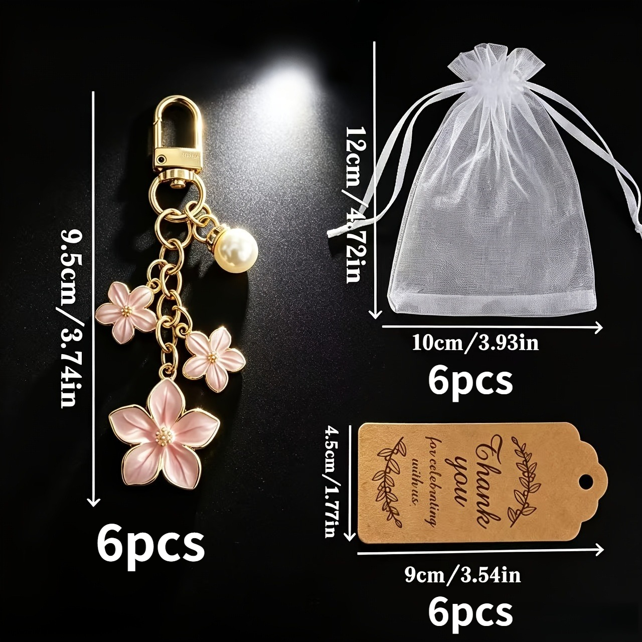 TEMU 18pcs Fashion Alloy Enamel Pendants Keychains, (6 Keychains   6 Cards   6 Gauze Bags) Sweet Cute Cherry Plum Mobile Phone Bag Pendant Charm
