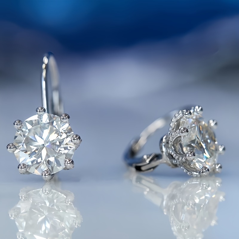 TEMU Boucles d'oreilles créoles élégantes et avec sertissage couronne à 6 griffes et solitaire en synthétique pour femme pour banquet mariage fête